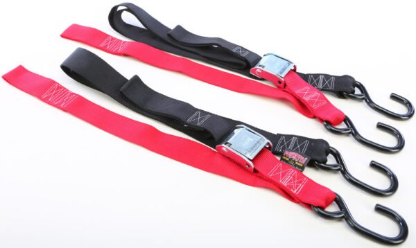 TIE-DOWN CAM S-HOOK SOFT-TYE 1.5"X6' BLACK/RED PAIR