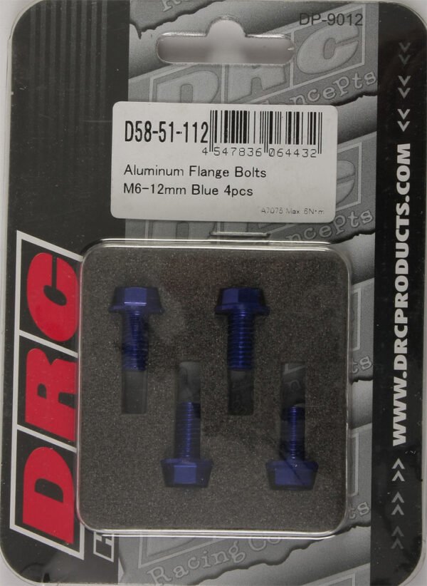 ALUMINUM FLANGE BOLTS BLUE M6X12MM 4/PK