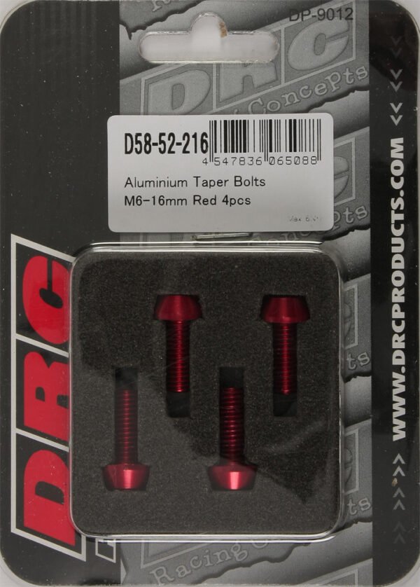 ALUMINUM TAPER BOLTS RED M6X16MM 4/PK