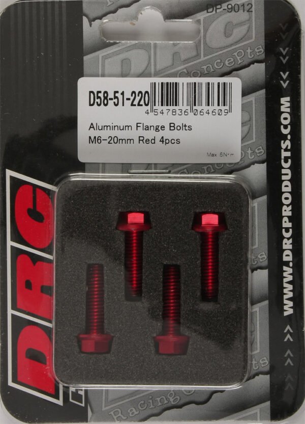 ALUMINUM FLANGE BOLTS RED M6X20MM 4/PK