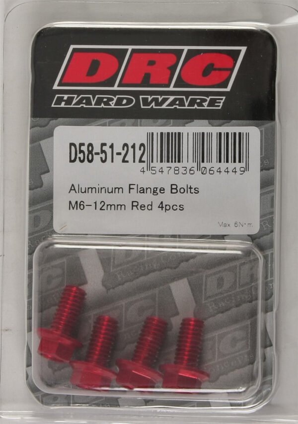 ALUMINUM FLANGE BOLTS RED M6X12MM 4/PK